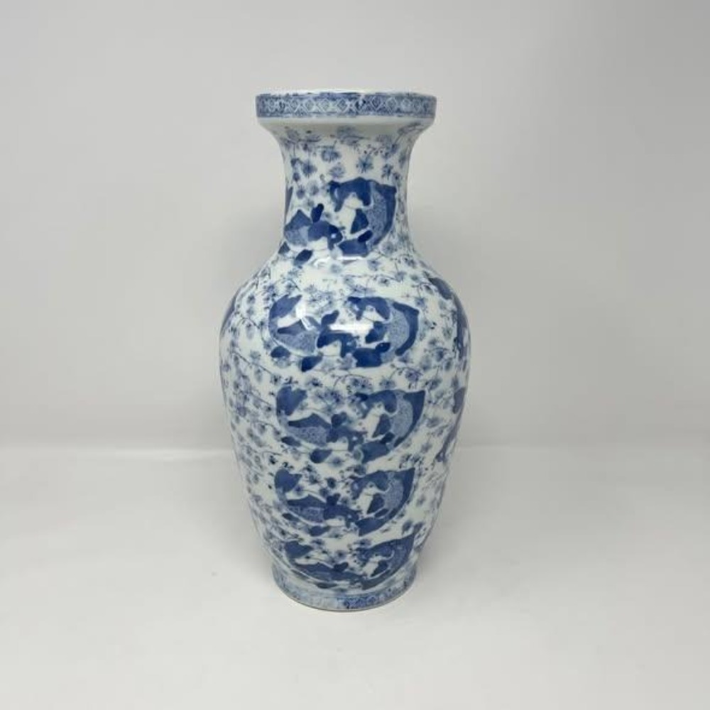 VTG Chinoiserie Porcelain Koi Fish Vase Blue And White 13" Tall China - Picture 3 of 9